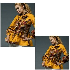 African Print Tie Blouse